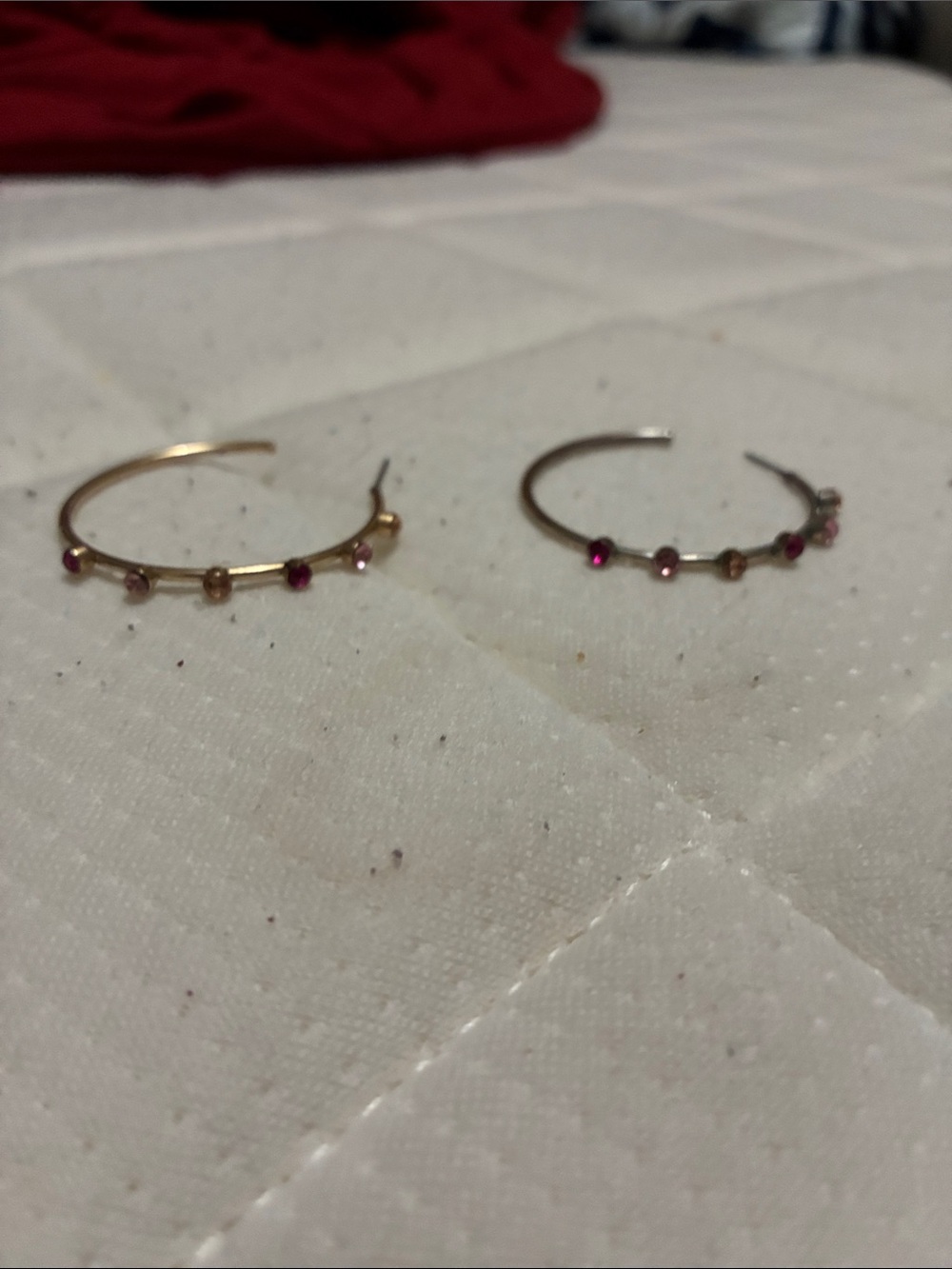 Gold & Silver Hoop Earrings with Pink Stone Accents